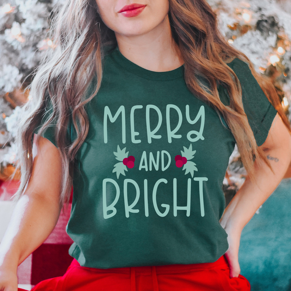 Cute Merry and Bright Jolly Minty Christmas Bella Canvas Tee