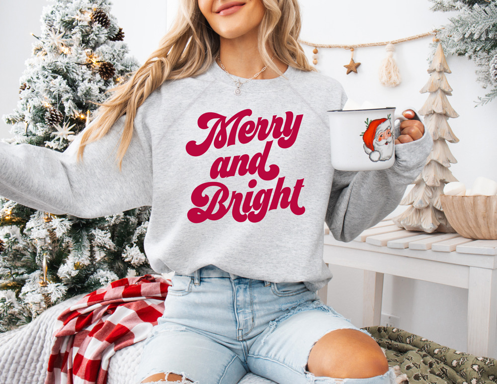 Retro Christmas Merry and Bright Bella Canvas Sweaters