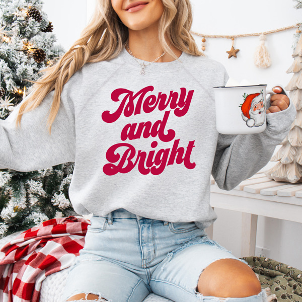 Retro Christmas Merry and Bright Bella Canvas Sweaters