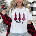  Merry Buffalo Plaid Christmas Trees Bella Canvas Tee