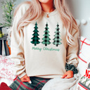 Small Heather Dust Raglan Sleeve Merry Christmas Buffalo Plaid Trees Bella Canvas Sweater