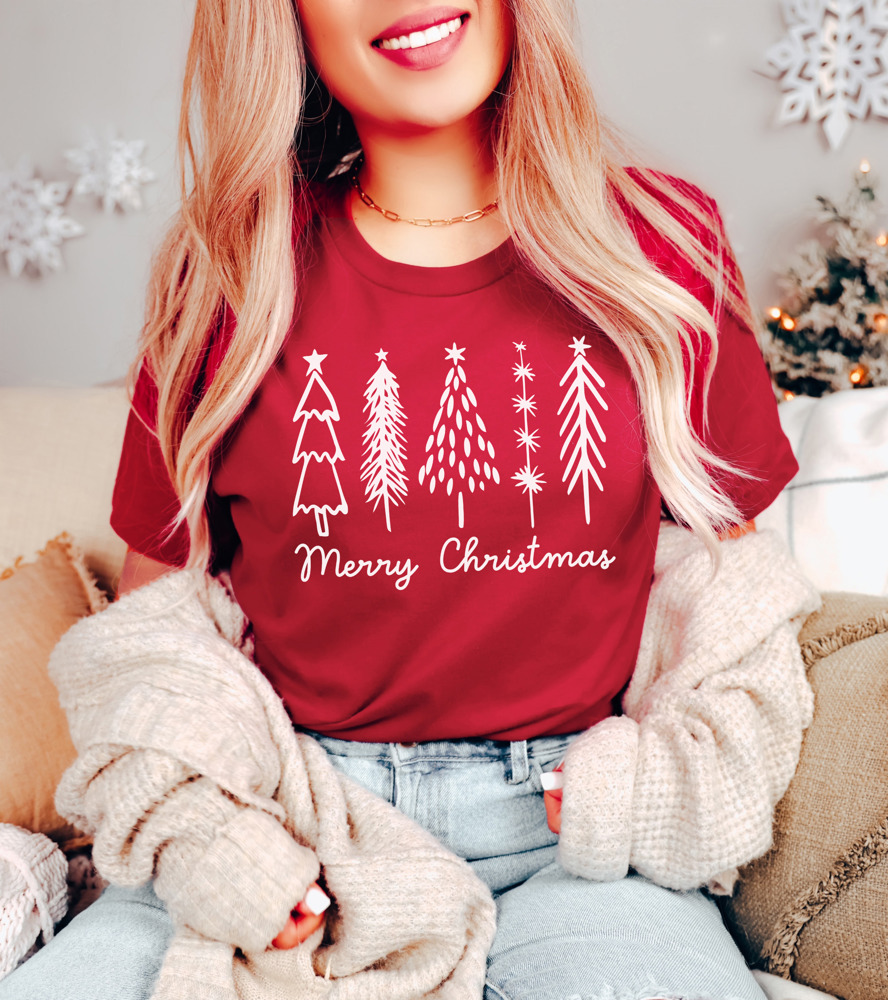 Doodle Christmas Trees Festive Holiday Bella Canvas Tee