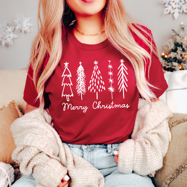 Doodle Christmas Trees Festive Holiday Bella Canvas Tee