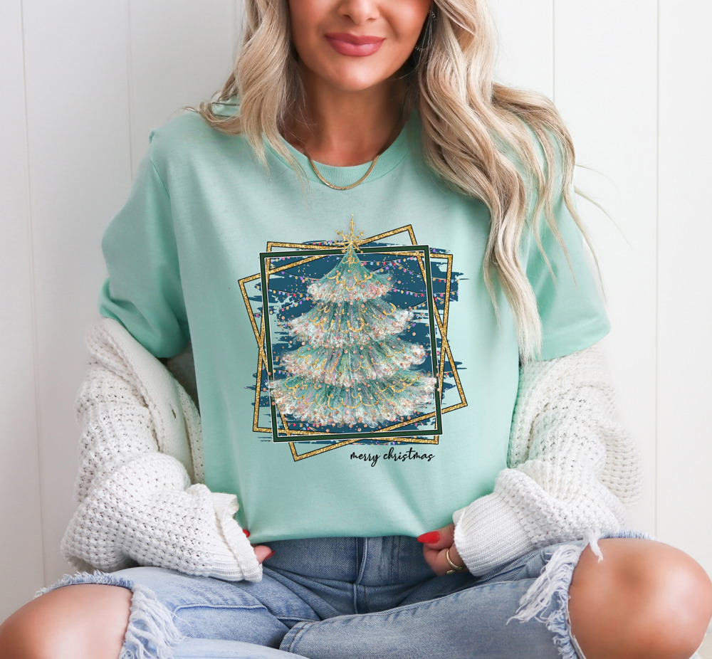 Merry Christmas Tree Bella Canvas Tee