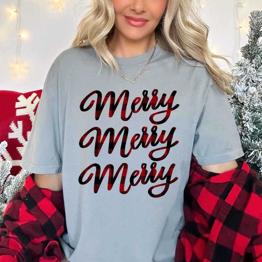 Merry Buffalo Plaid Comfort Colors Graphic Tee