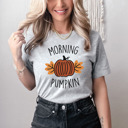 Small Athletic Grey Autumn Style Morning Pumpkin Thanksgiving Graphic Tee