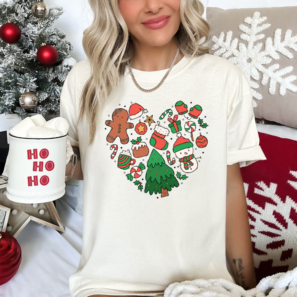 Festive Holiday Christmas Clipart Heart Graphic Tee