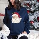 Small Navy Drop Shoulder Bella Canvas Soft Santa Holiday Sweaters