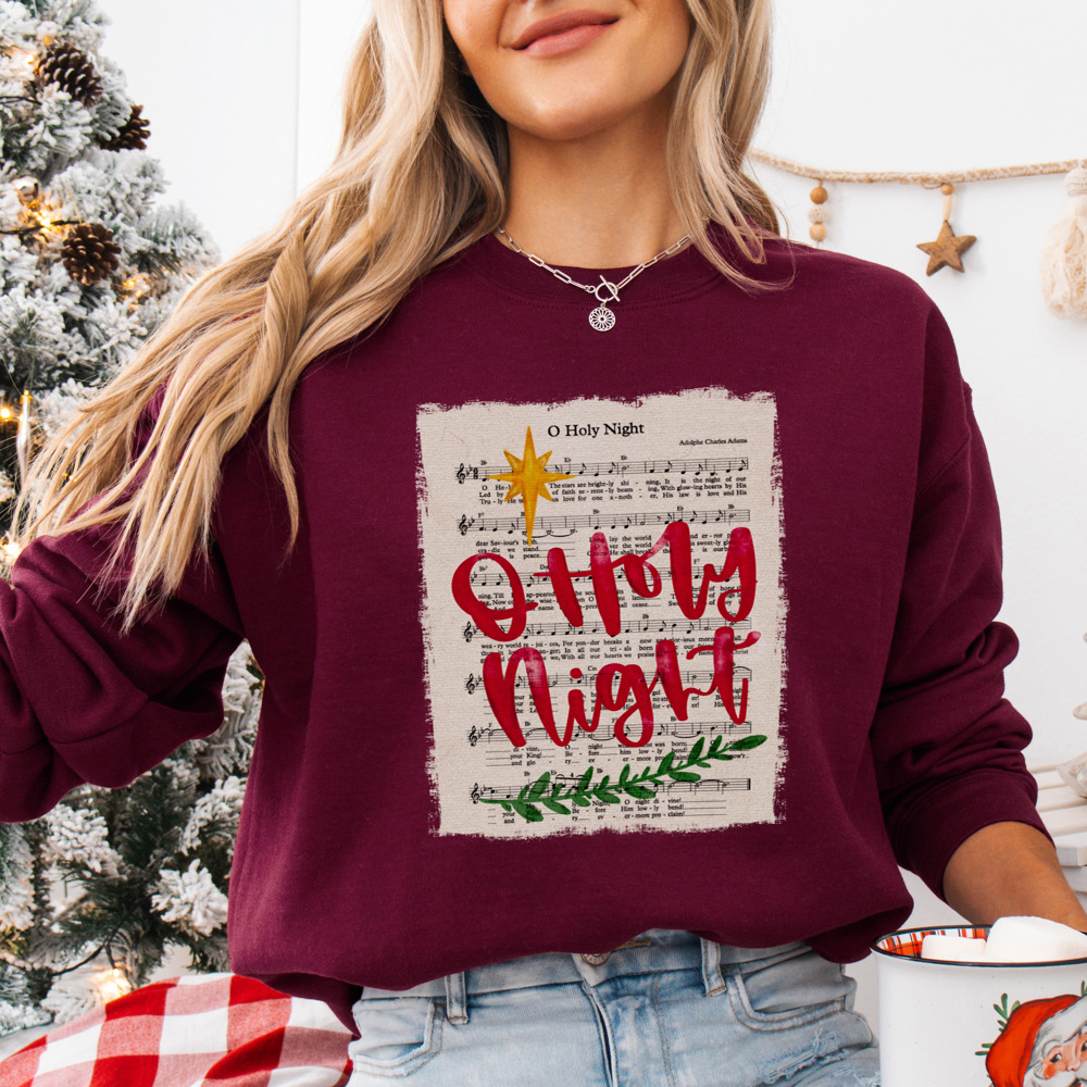 'O Holy Night' Vintage Christmas Music Bella Canvas Sweater