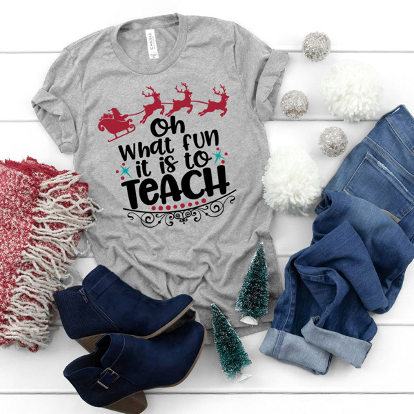 Oh What Fun It Is To Teach Christmas Teacher Bella Canvas Tee