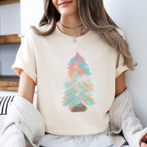 Soft Pastel Watercolor Christmas Tree Bella Canvas Tee