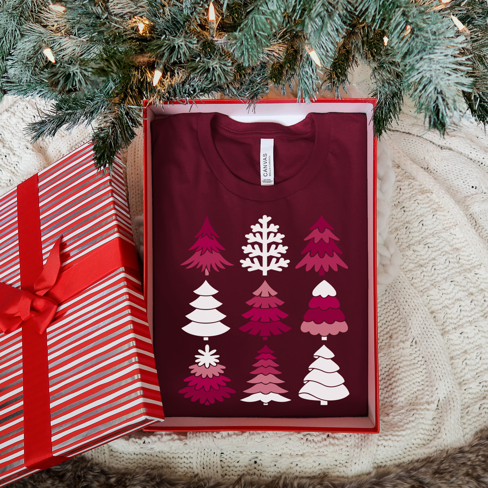 New Pink Christmas Tree Style Bella Canvas Tee