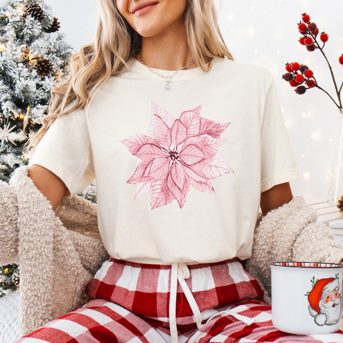Vintage Poinsettia Holiday Bella Canvas Graphic Tee