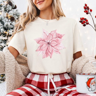 Vintage Poinsettia Holiday Bella Canvas Graphic Tee
