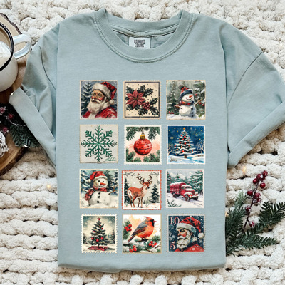 Christmas Vintage Stamp Collection Comfort Colors Tee