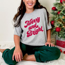 Small Athletic Grey Bella Canvas Retro Style Merry and Bright Graphic Tee