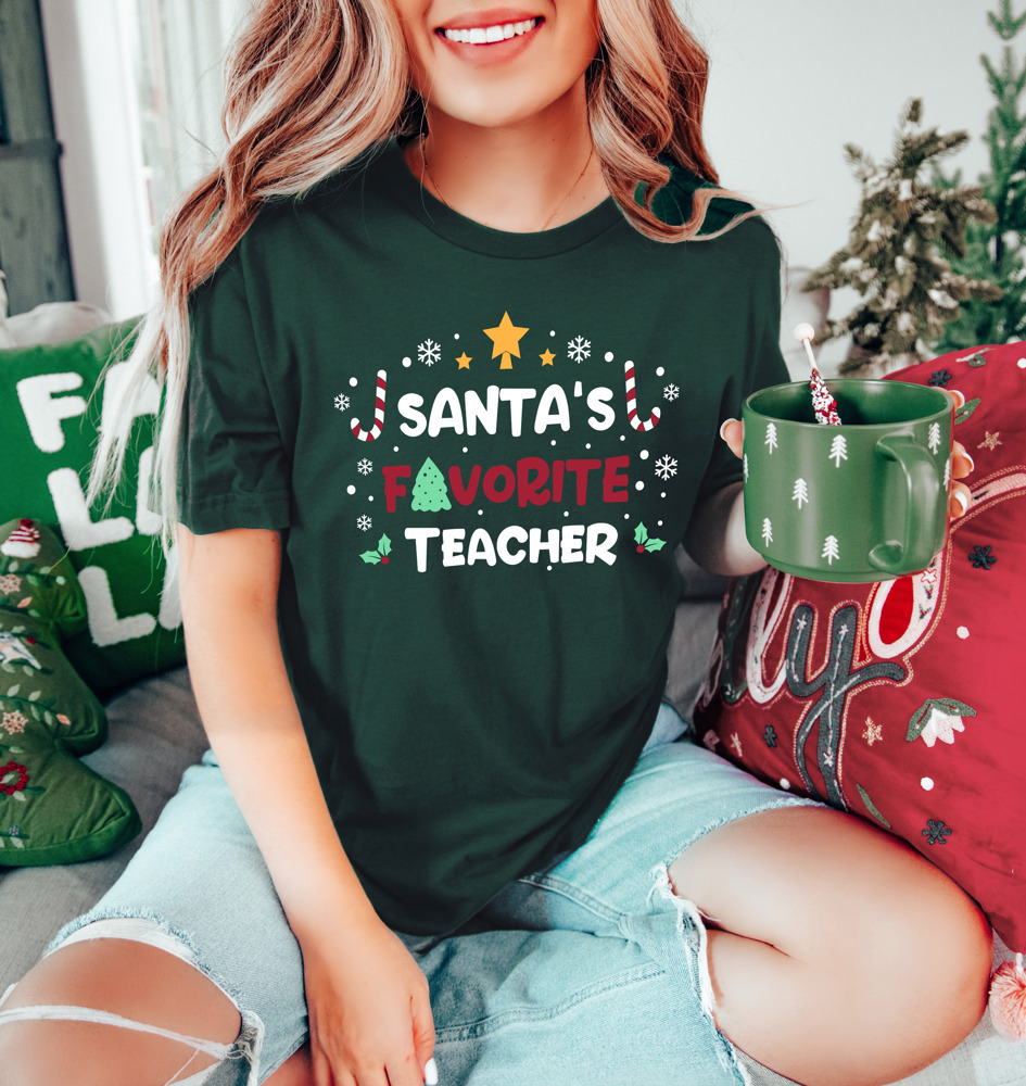 Santa's Favorite Teacher Bella Canvas Holiday Tee