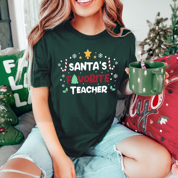 Santa's Favorite Teacher Bella Canvas Holiday Tee