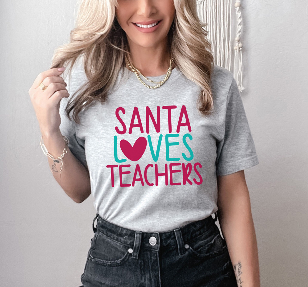 Cute Santa Loves Teachers Holiday Tees