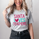 Small Athletic Grey Cute Santa Loves Teachers Holiday Tees