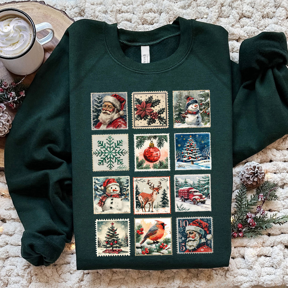 Christmas Vintage Stamp Collection Bella Canvas Sweater