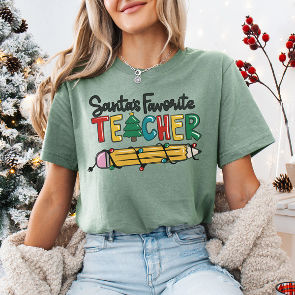 Teacher Gift 'Santa's Favorite Teacher" Holiday Bella Canvas Tee