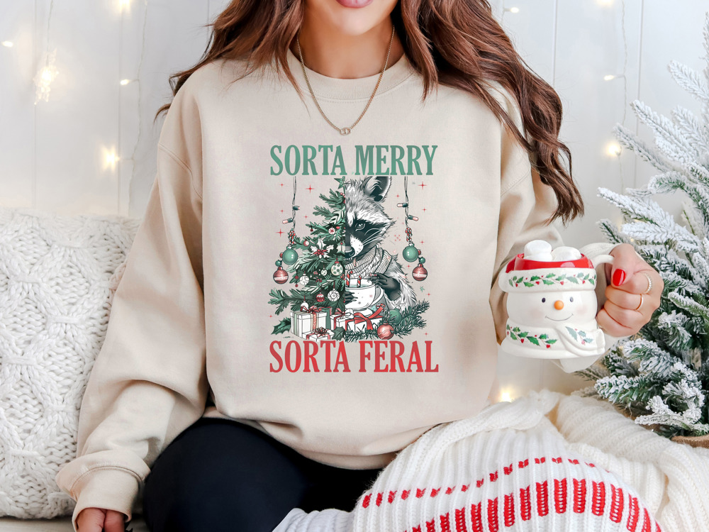 Sorta Merry Sorta Feral Trendy Bella Canvas Christmas Sweater