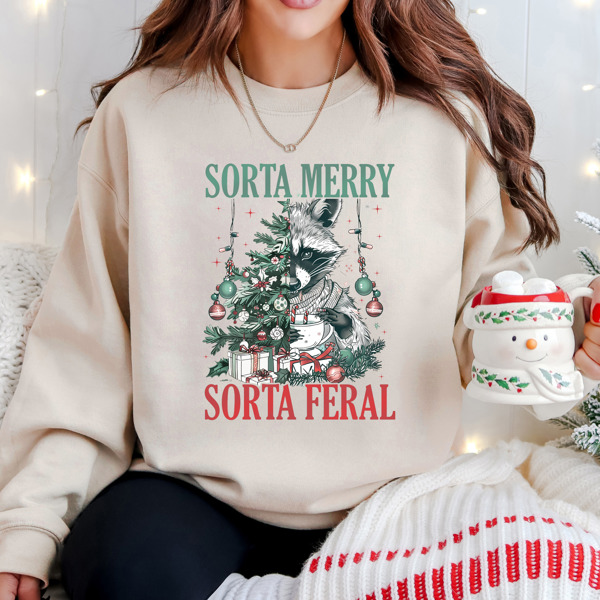 Sorta Merry Sorta Feral Trendy Bella Canvas Christmas Sweater