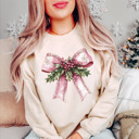  Pretty Girly and Pink Coquette Bow Bella Canvas Christmas Sweater