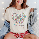  Holiday Coquette Christmas Light Bow Graphic Tee