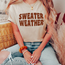 Small Tan Thanksgiving and Fall style Sweater Weather Graphic Tee