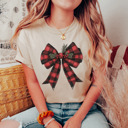 Small Tan Christmas Girly Vintage Buffalo Plaid Tees