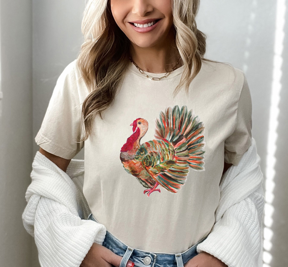 Cute Watercolor Thanksgiving Turkey Graphic Tee