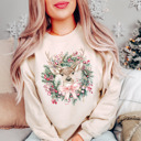  Vintage Style Deer and Wreath Christmas Bella Canvas Sweater