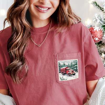 Vintage Winter Holiday Stamp Comfort Colors Pocket Tee
