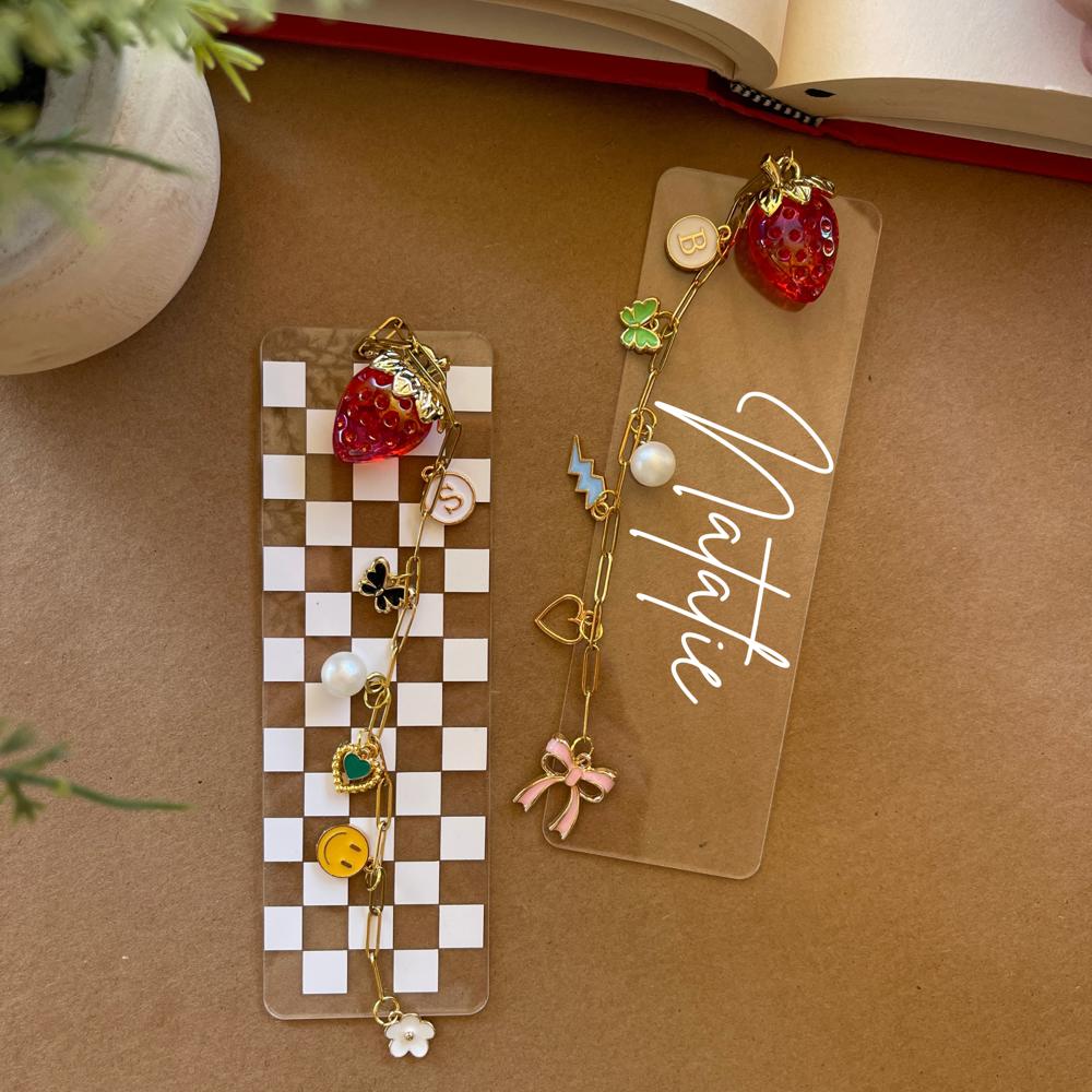 Personalized Acrylic Strawberry Charm Bookmarks