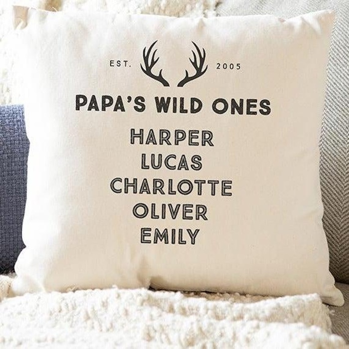 Personalized Dad's Wild Ones Family Names Throw Pillow Cover (NO Insert Included) - 18" x 18" - New Year Gift for Dads and Grandpas