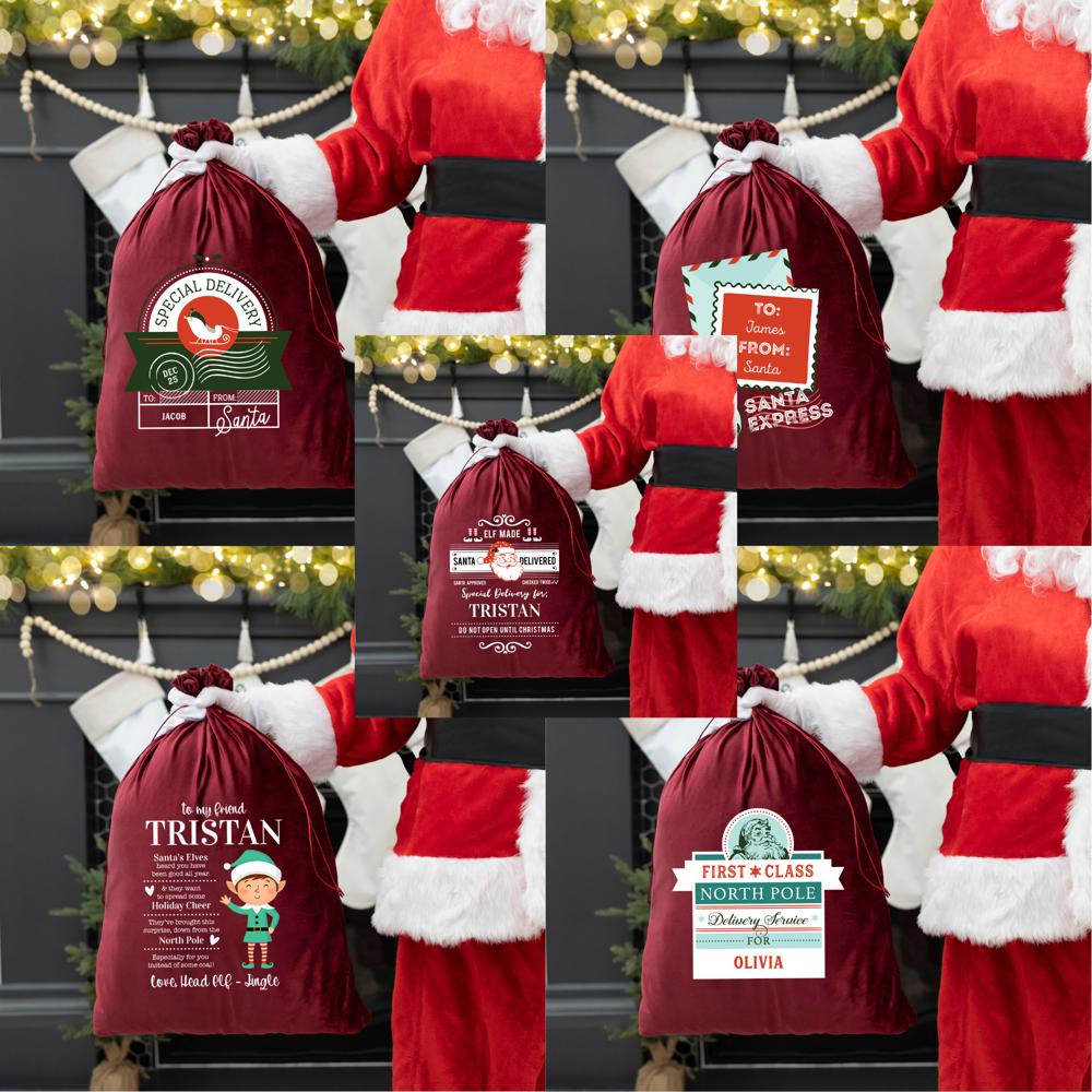 Personalized Christmas Velvet Santa Bags (Classic Designs) - Choose from 15 Designs