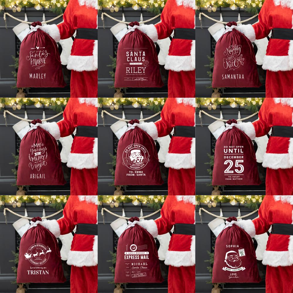 Personalized Christmas Velvet Santa Bags (Classic Designs) - Choose from 15 Designs