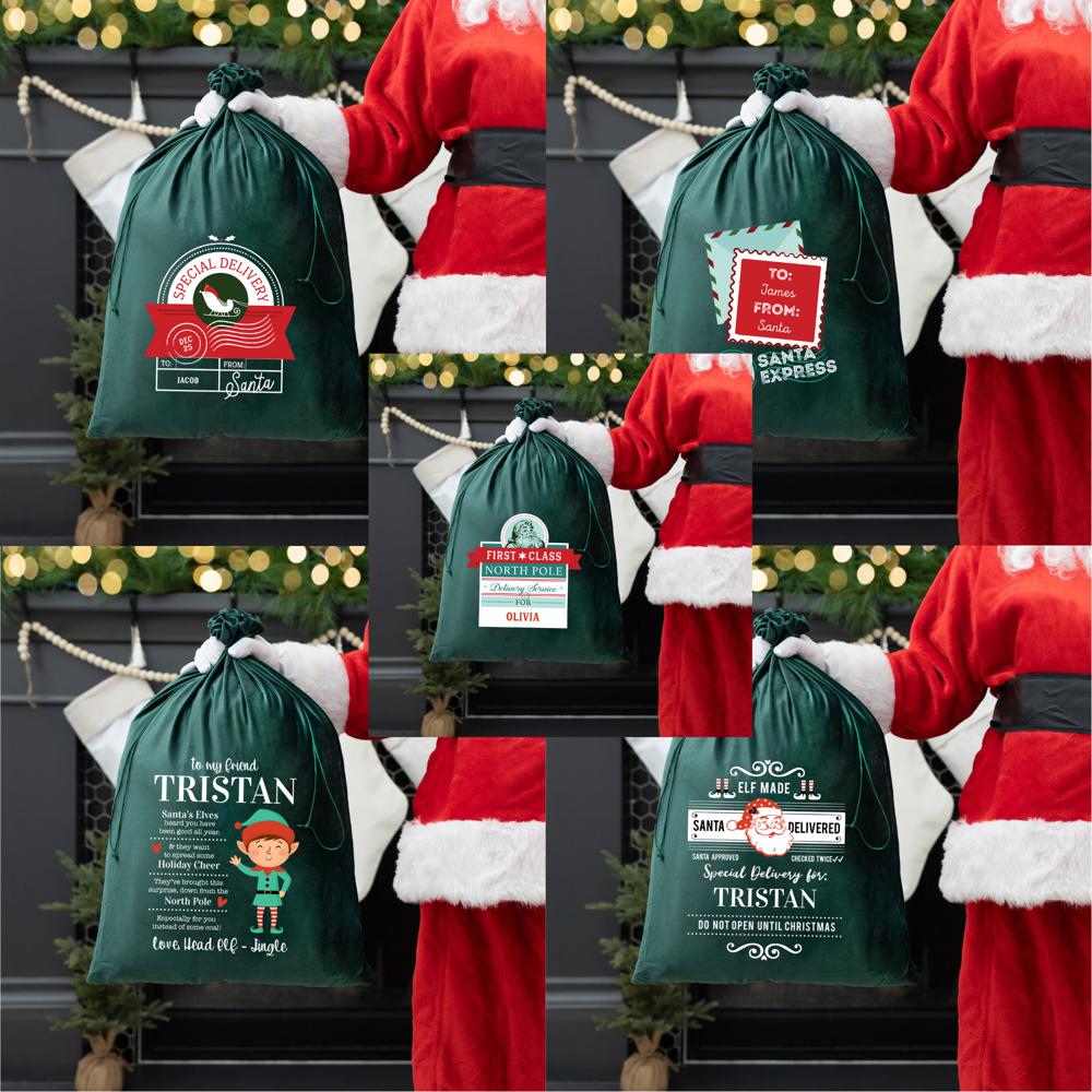 Personalized Christmas Velvet Santa Bags (Classic Designs) - Choose from 15 Designs