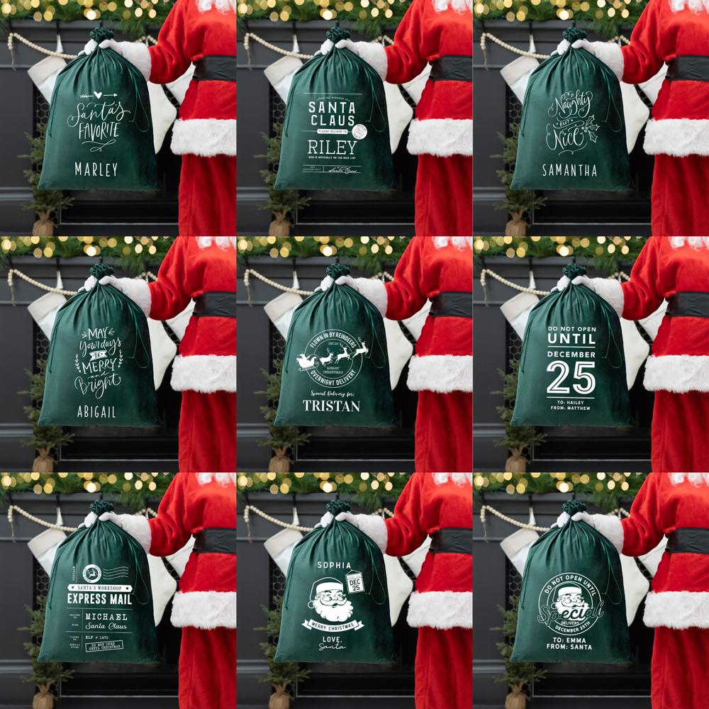 Personalized Christmas Velvet Santa Bags (Classic Designs) - Choose from 15 Designs