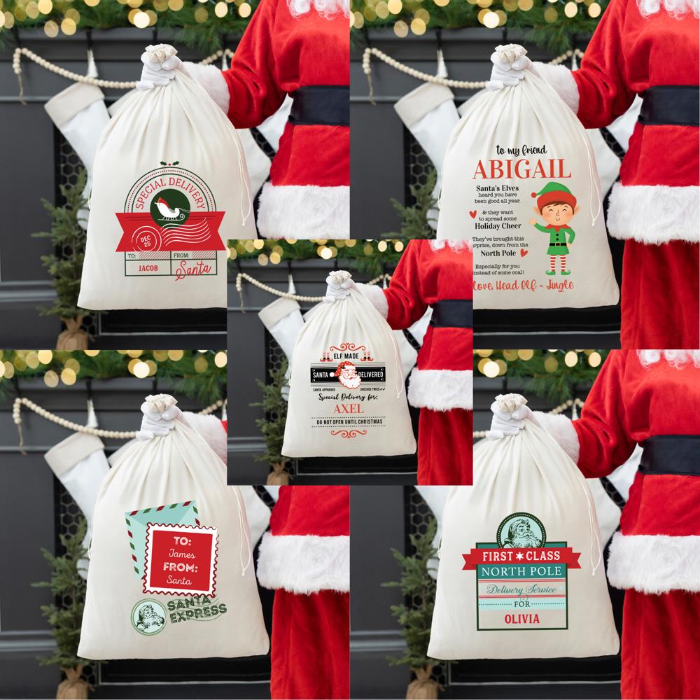 Personalized Christmas Velvet Santa Bags (Classic Designs) - Choose from 15 Designs