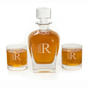  Personalized Antique Whiskey Decanter Set with 2 Lowball Glasses - Choose from 10 Designs