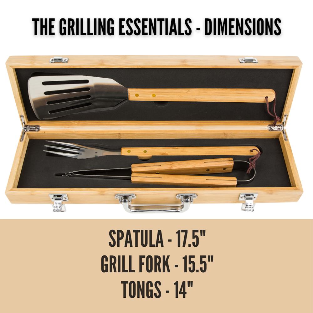 Personalized Grill Set with Bamboo Case - Choose from 6 Engraving Designs