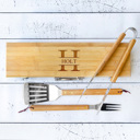  Personalized Grill Set with Bamboo Case - Choose from 6 Engraving Designs