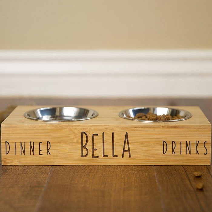 Personalized Dog and Cat Feeding Stands with Bowls - Choose from 2 Sizes and 4 Text Designs