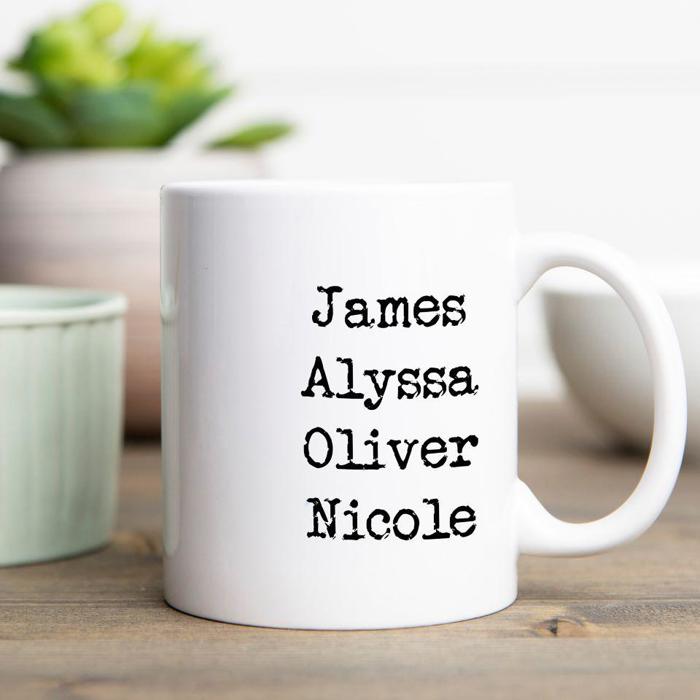 Personalized Family Names Mugs - Choose from White and Black - Add Up to 8 Names