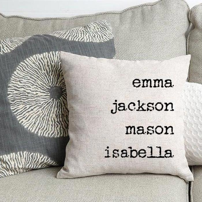 Family Names Personalized Throw Pillow Cover (NO Insert) - 18" x 18" - Choose from 4 Font Designs - New Year Gift for Moms and Grandmas