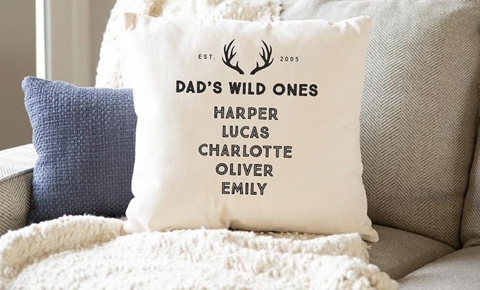 Personalized Dad's Wild Ones Family Names Throw Pillow Cover (NO Insert Included) - 18" x 18" - New Year Gift for Dads and Grandpas