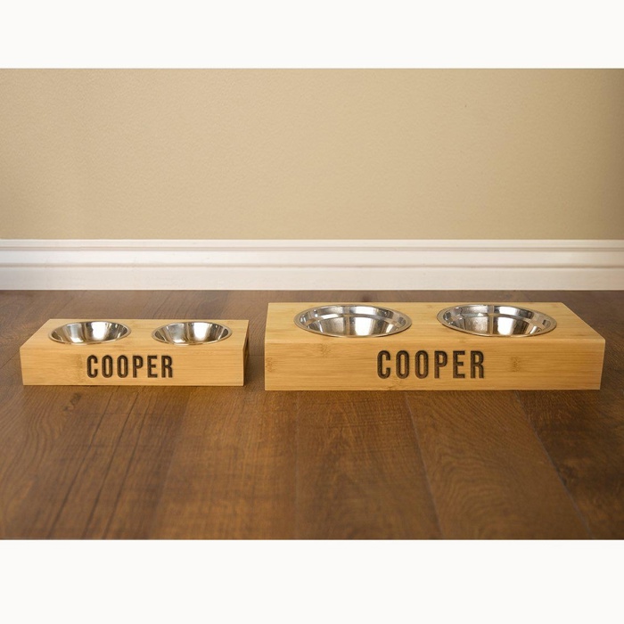 Personalized Dog and Cat Feeding Stands with Bowls - Choose from 2 Sizes and 4 Text Designs